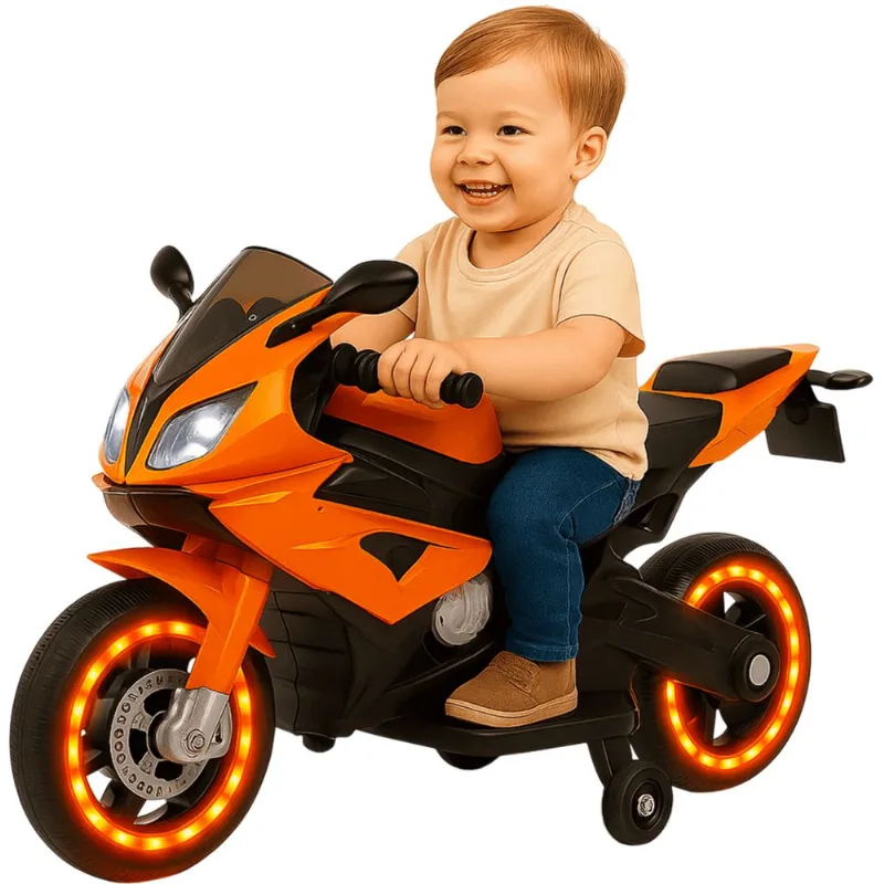 Mini Moto Eletrica Esportiva Importway Laranja 6V Com Luzes LED