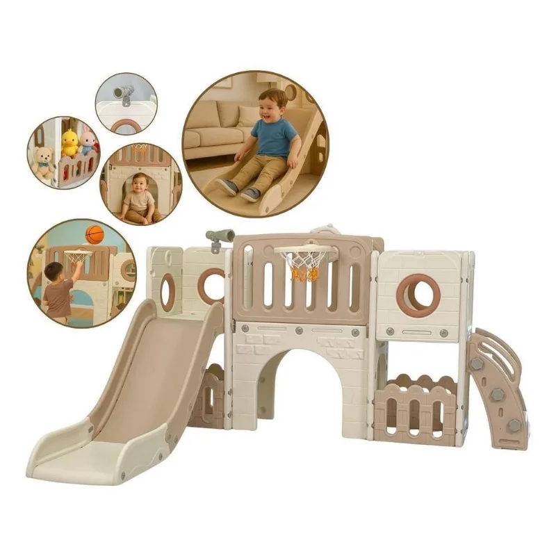 Playground Infantil 5x1 Multifuncional Escorregador Bege