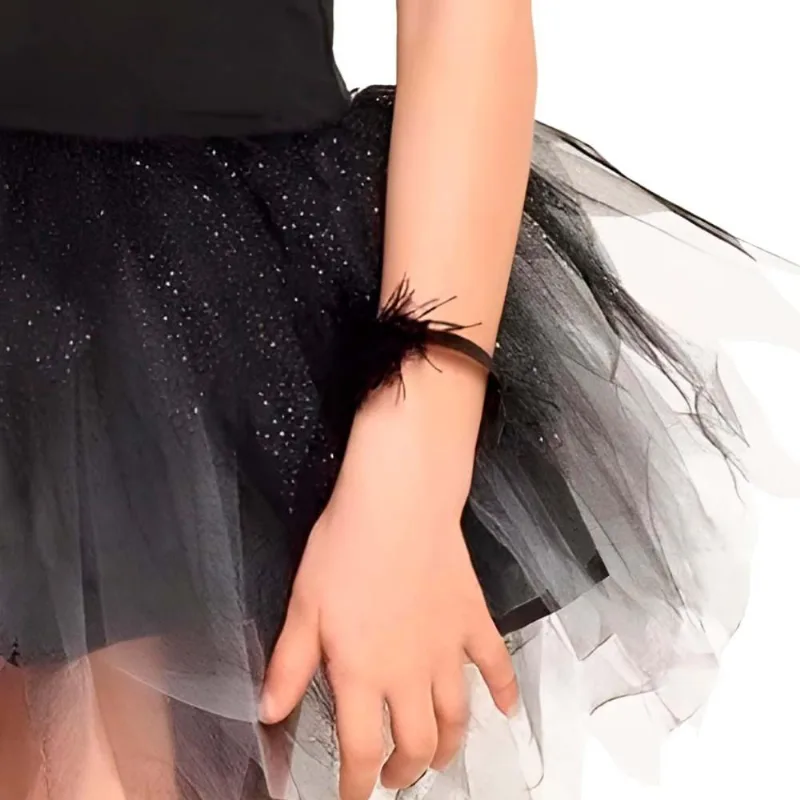 Fantasia Halloween Gatinha Preta infantil Vestido Curto Com Tiara e Pulseiras Preto
