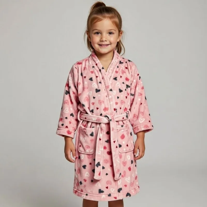 Roupão Infantil P Microfibra Lumini Havan Kids - Coração Rosa