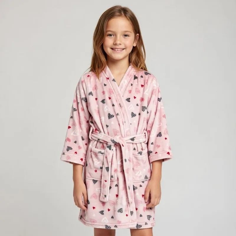Roupão Infantil m Microfibra Lumini Havan Kids - Coração Rosa