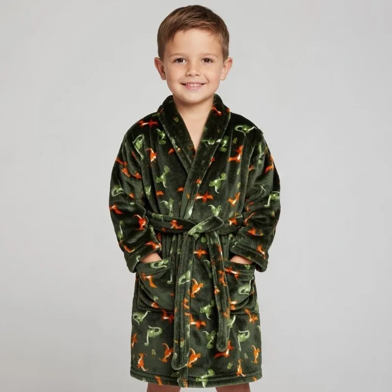 Roupão Infantil P Microfibra Lumini Havan Kids - Dinossauro Verde
