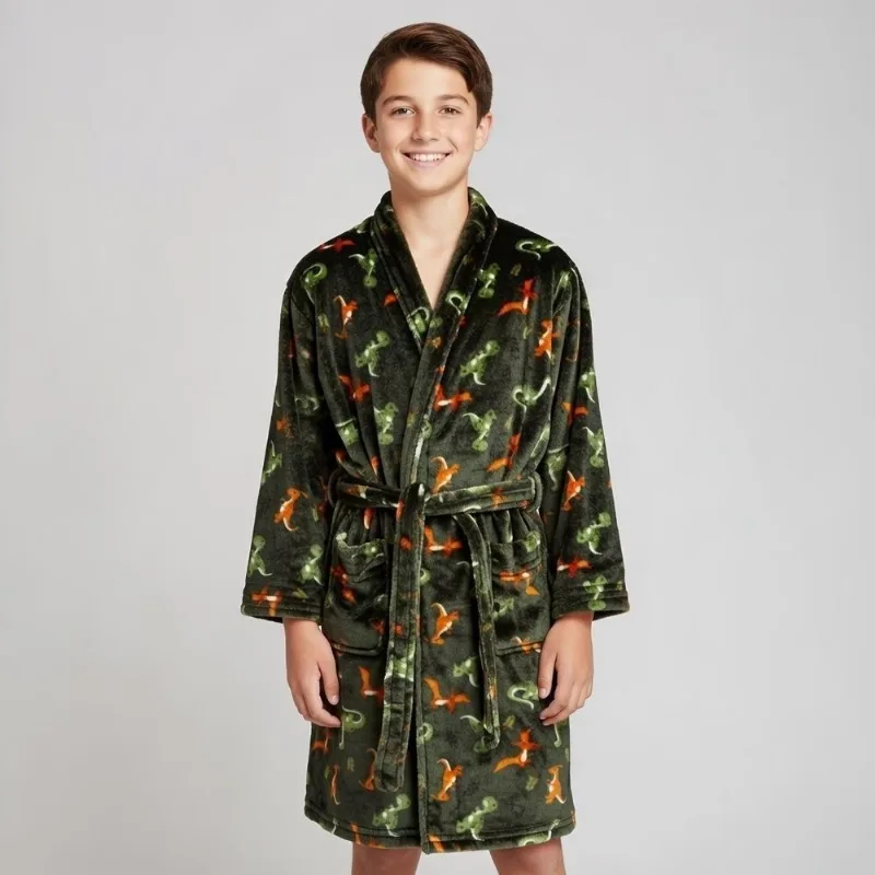 Roupão Infantil G Microfibra Lumini Havan Kids - Dinossauro Verde