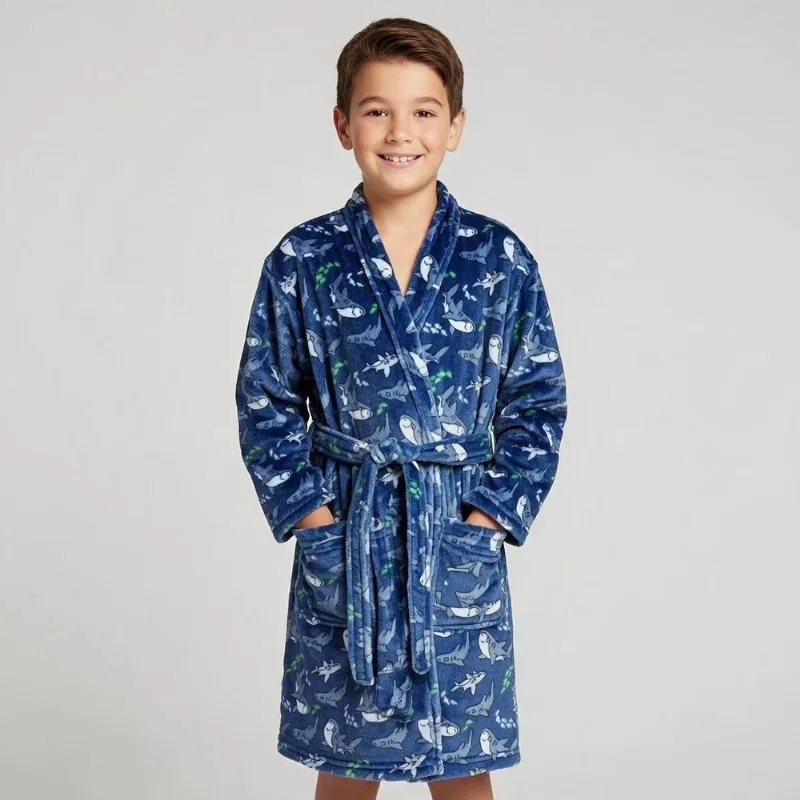 Roupão Infantil m Microfibra Lumini Havan Kids - Tubarão Azul