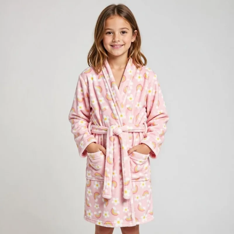 Roupão Infantil m Microfibra Lumini Havan Kids - Arco Íris Rosa
