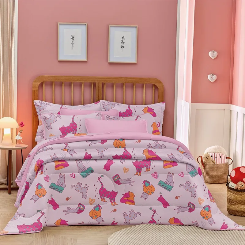 Jogo De Cama Solteiro Atlantix 2 Pçs 88x188x30 100% Algodão Cats