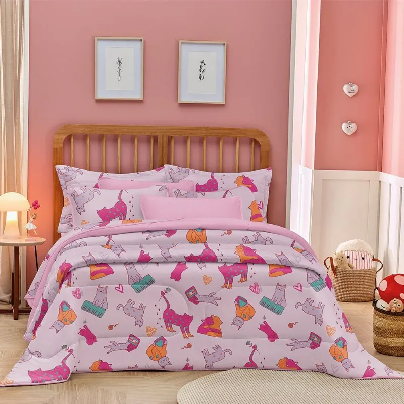 Jogo De Cama Casal Atlantix 4 Pçs 138x188x30 100% Algodão Cats