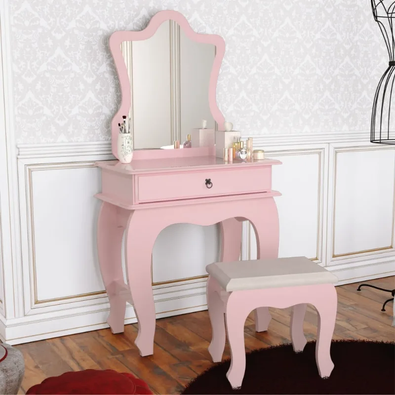 Penteadeira Infantil Laila Premium Com Banqueta Rosê