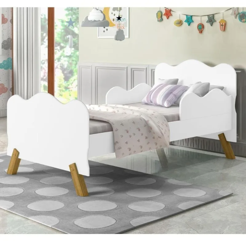 Cama Infantil Nuvem Branca Com Proteção Lateral E Colchão