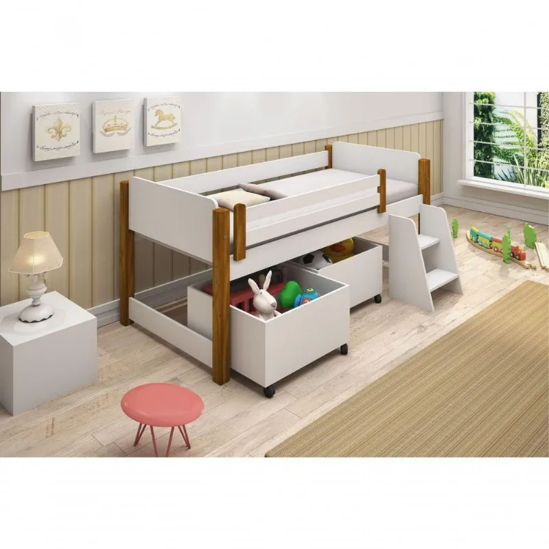 Cama Alta Juvenil Paty Com Nichos Branco E