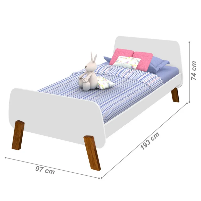 Cama Solteiro Lisa Branca e Mel com Colchão