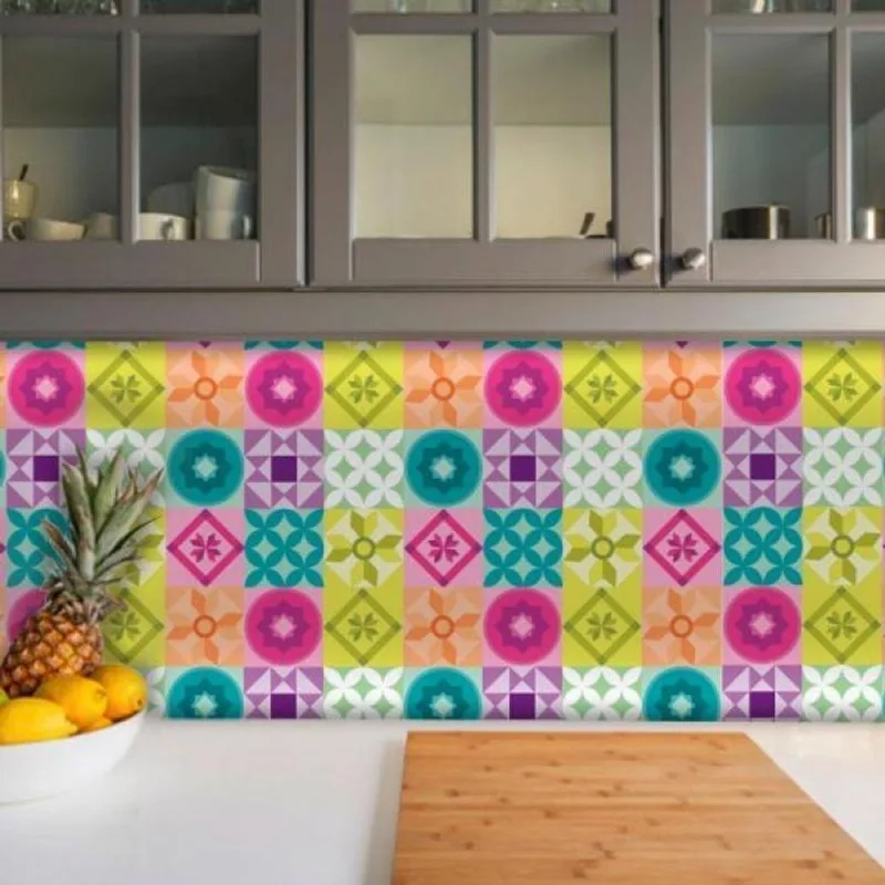 Papel De Parede Cozinha Azulejo Geométrico Vivo