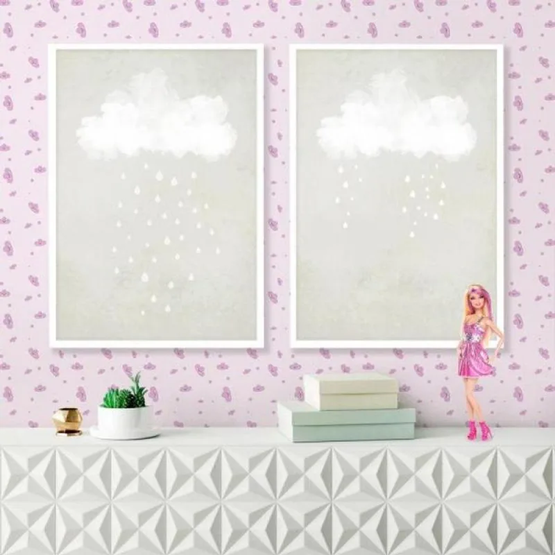 Papel De Parede Infantil Nuvem Menina Lilás