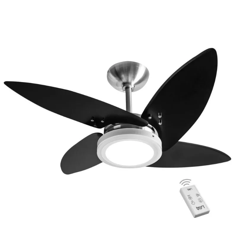Ventilador Led Roma Escovado 4 Pás Pretas 220v E Controle