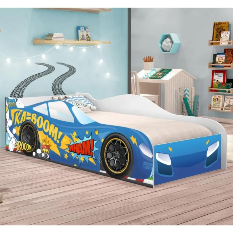 Cama Faísca Carro Solteiro Azul com Colchão