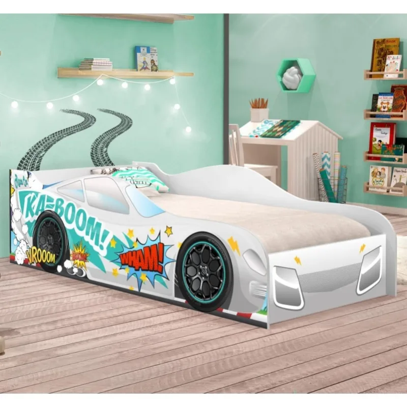 Cama Faísca Carro Solteiro Branco com Colchão