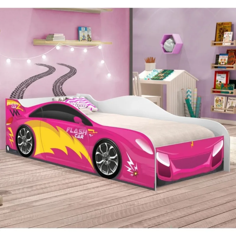 Cama Carro Infantil Raios Pink com Colchão