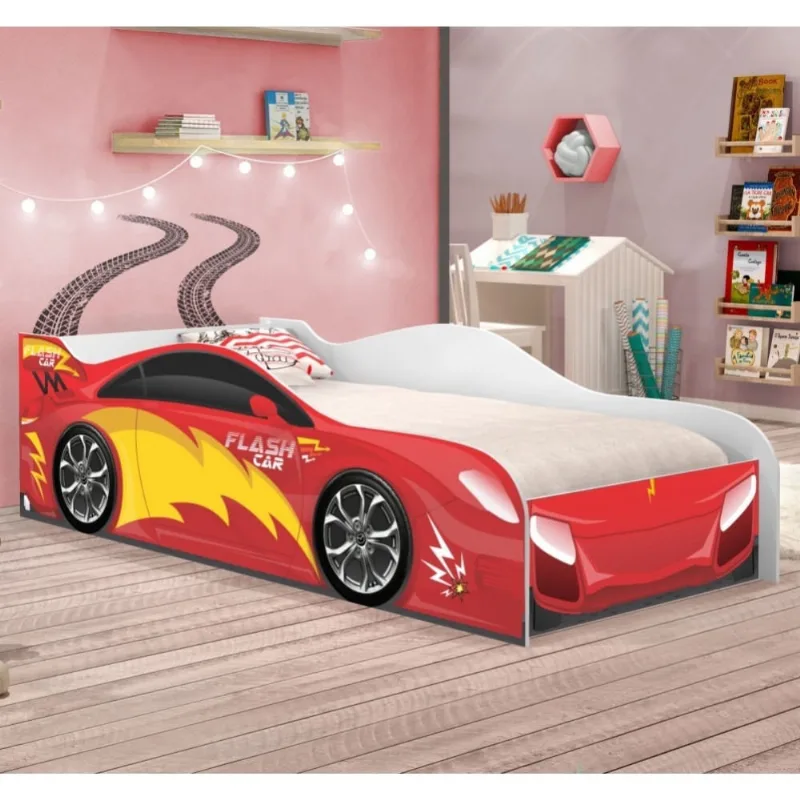 Cama Carro Infantil Raios Vermelho com Colchão