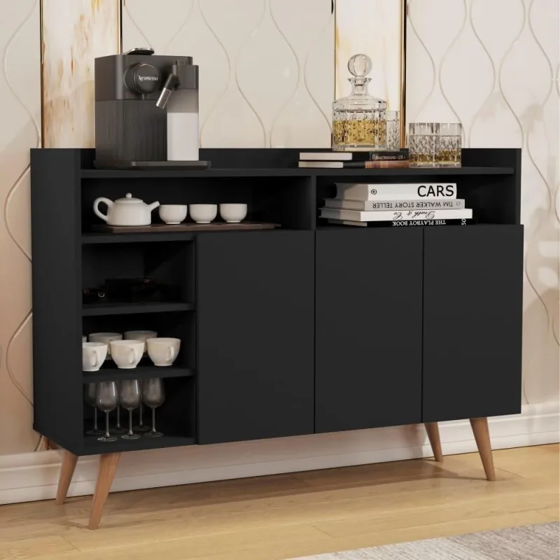 Buffet 3 Portas Estilo Retrô Markab Preto - OUTRAS - Móveis