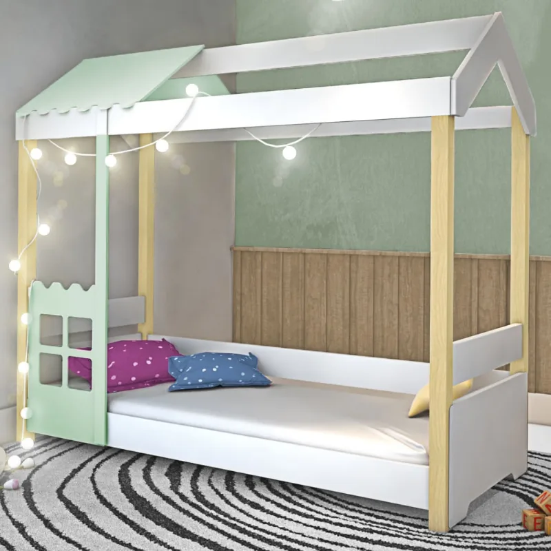 Cama Bianca Solteiro Branco/Menta com LED