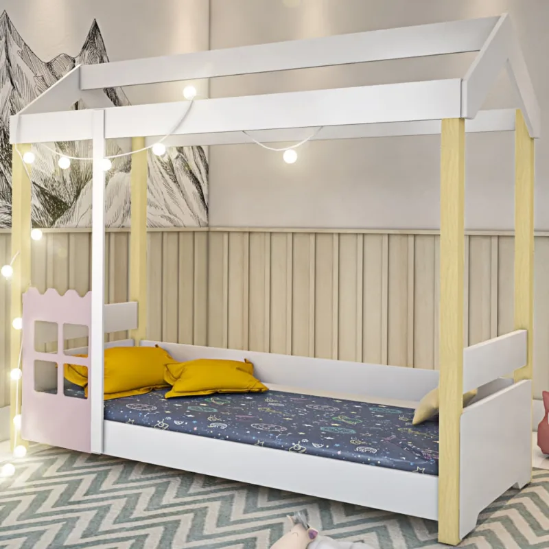 Cama CasaH Joyce Branco 162 cm 99 200 Cama Joyce Solteiro Branco/Rose com Colchão e LED