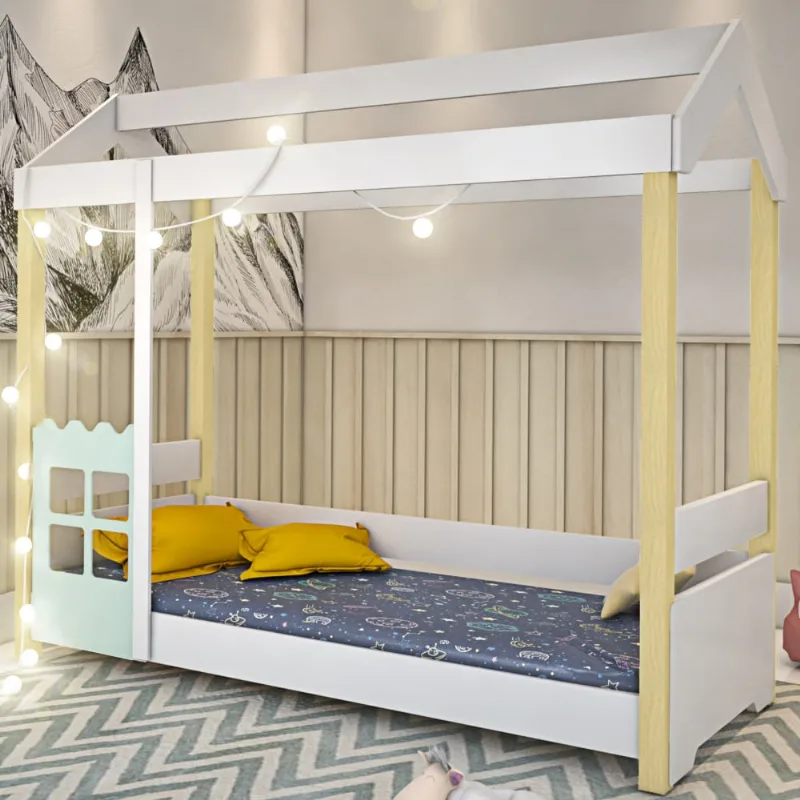 Cama CasaH Joyce Branco 162 cm 99 200 Cama Joyce Solteiro Branco/Menta com Colchão e LED