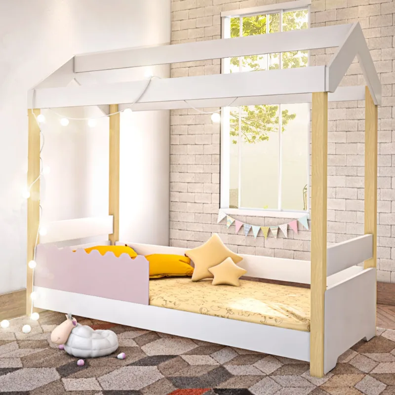 Cama Jéssica Infantil Branco/Rosê com Colchão e LED