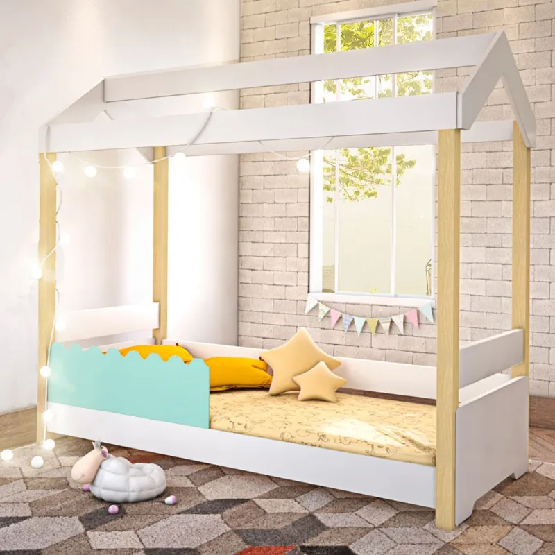 Cama Jéssica Infantil Branco/Menta com LED