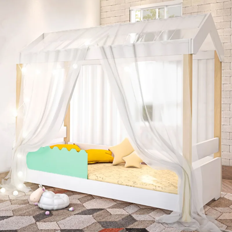 Cama Jéssica Infantil Branco/Menta com Colchão e LED