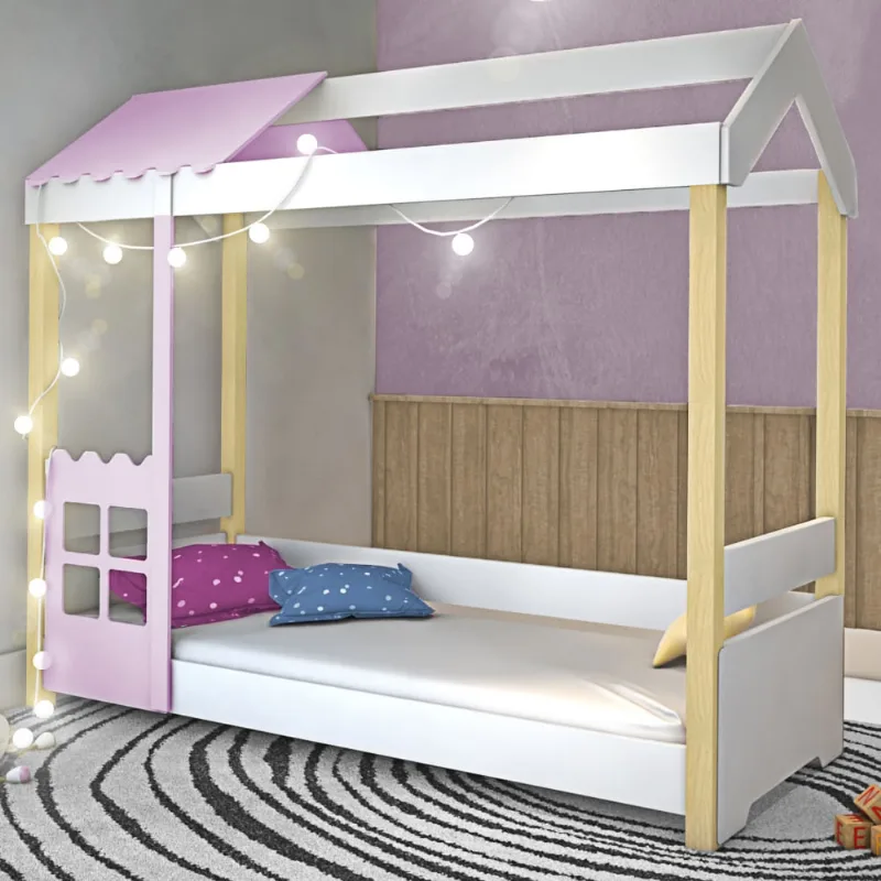 Cama Bianca Infantil Branco/Rosê com LED
