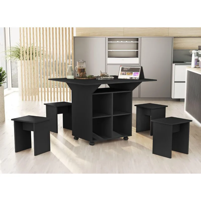 Mesa Dobrável Jeff Com Bancos Preto - OUTRAS - Móveis