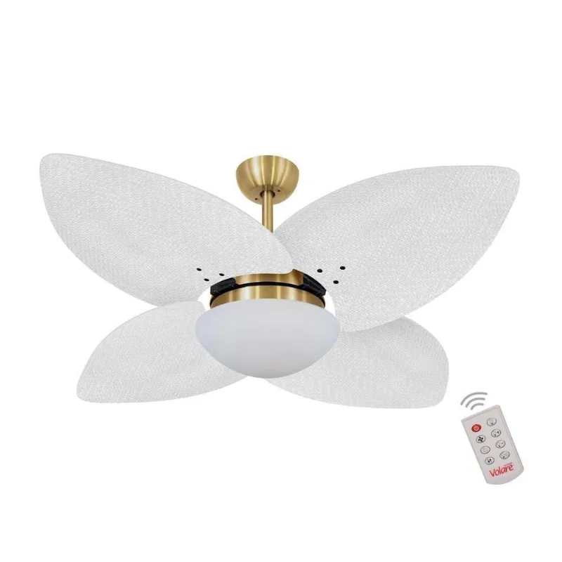 Ventilador De Teto Dormamu Dourado 4 Pás Palmae Branco 220V Com Controle