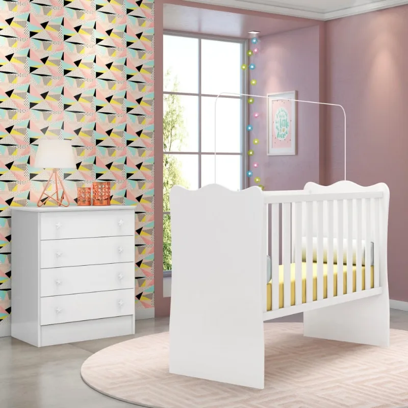 Conjunto Quarto Infantil Cômoda e Berço Lian Branco
