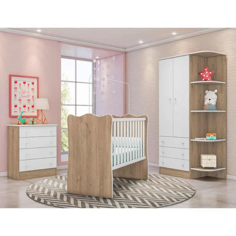 Conjunto Quarto Infantil Lian Carvalho Rústico Branco