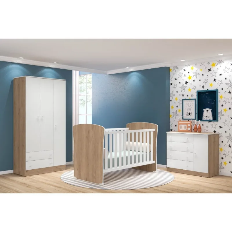 Conjunto Quarto Infantil Ben Carvalho Rústico Branco