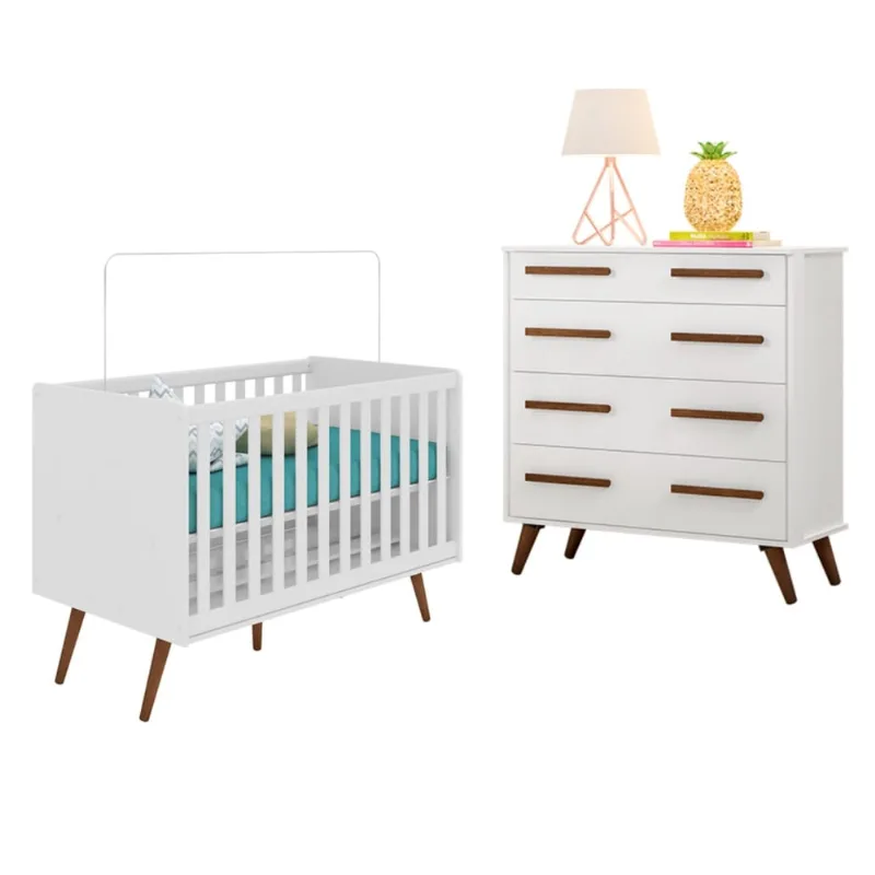 Conjunto Quarto Infantil Cômoda e Berço Maple Papua Branco