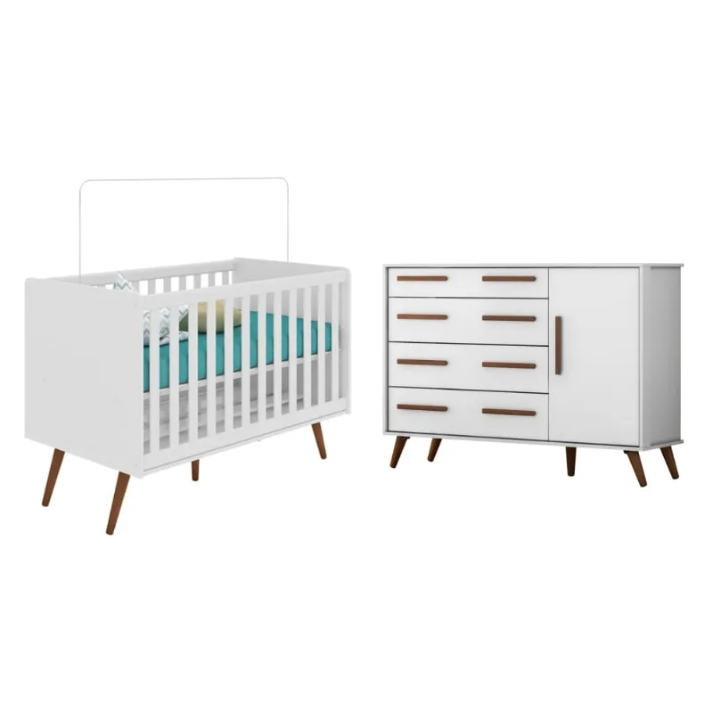 Conjunto Quarto Infantil Lara Berço e Cômoda Branco