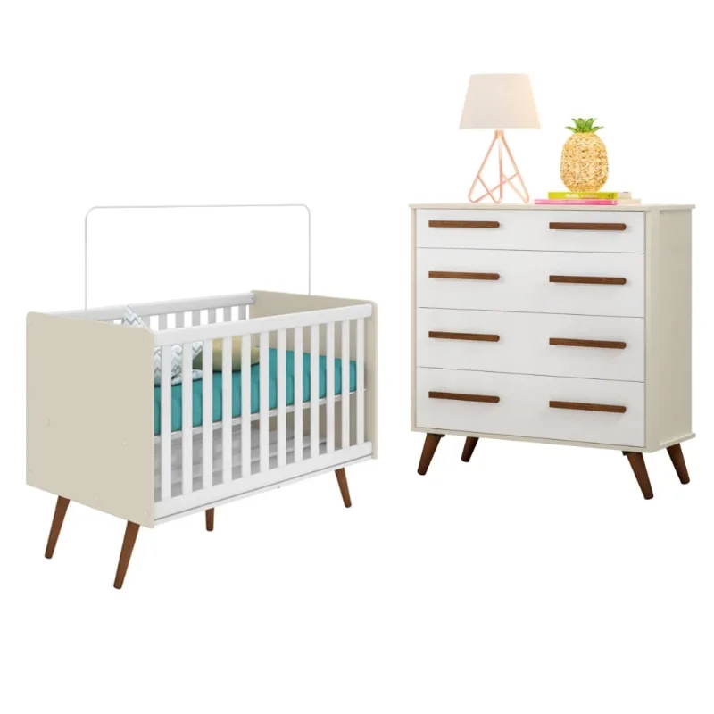 Conjunto Quarto Infantil Cômoda e Berço Maple Off White Branco