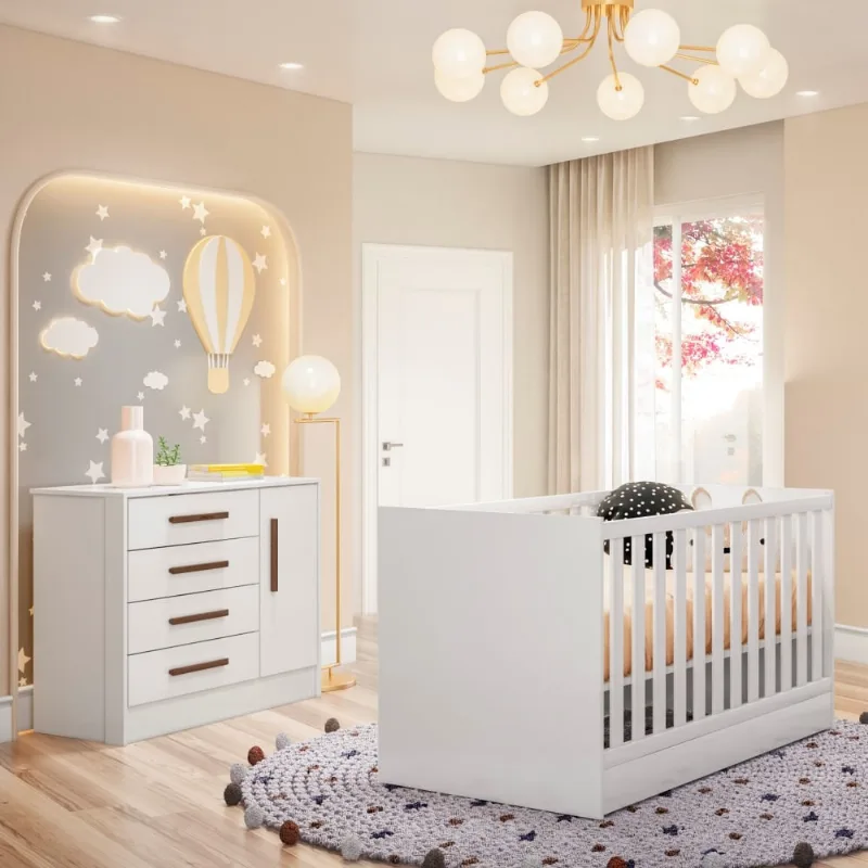 Conjunto Quarto Infantil Cômoda e Berço Leonard Branco