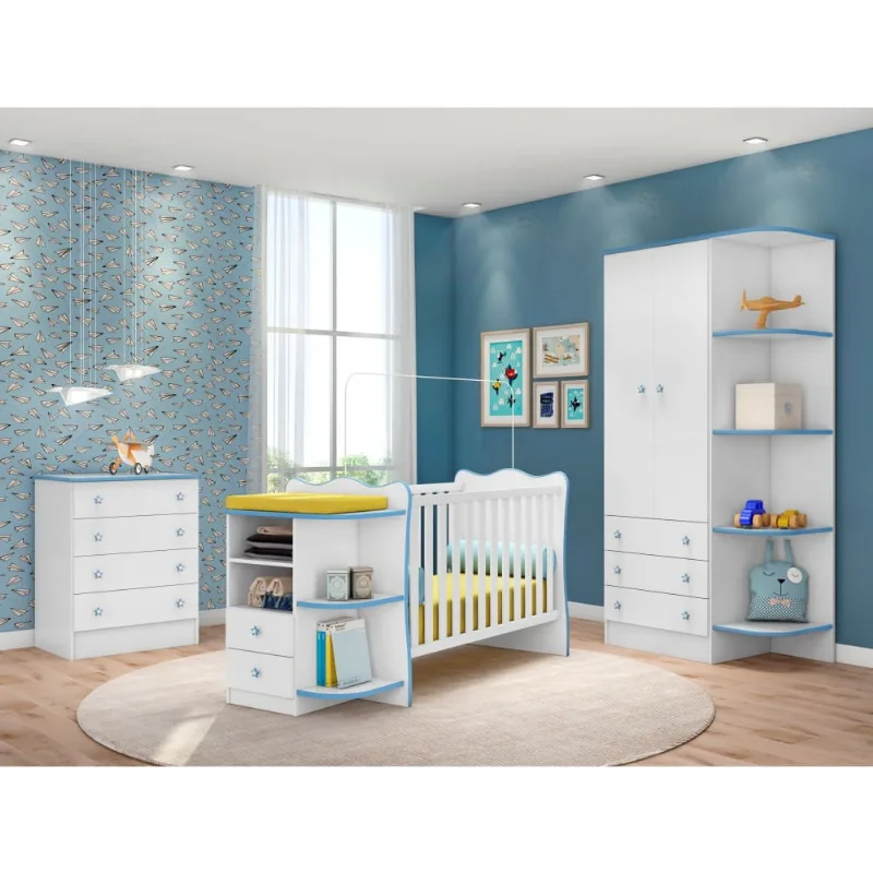 Conjunto Quarto Infantil Summer Menino Branco Azul