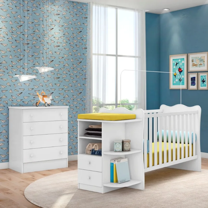 Conjunto Quarto Infantil Cômoda e Berço Summer Branco