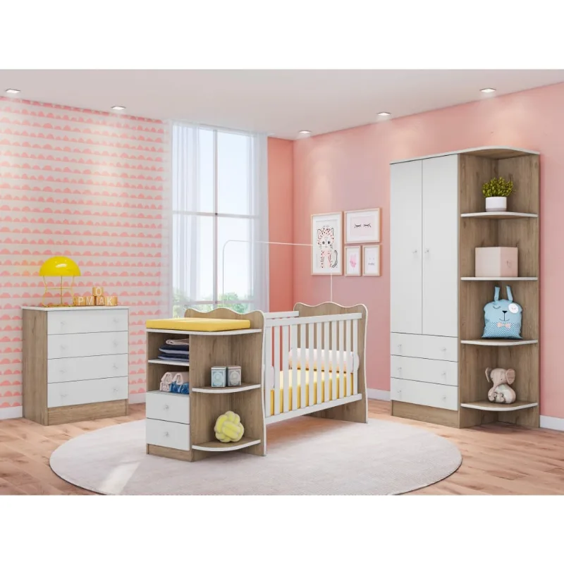 Conjunto Quarto Infantil Summer Carvalho Rústico Branco
