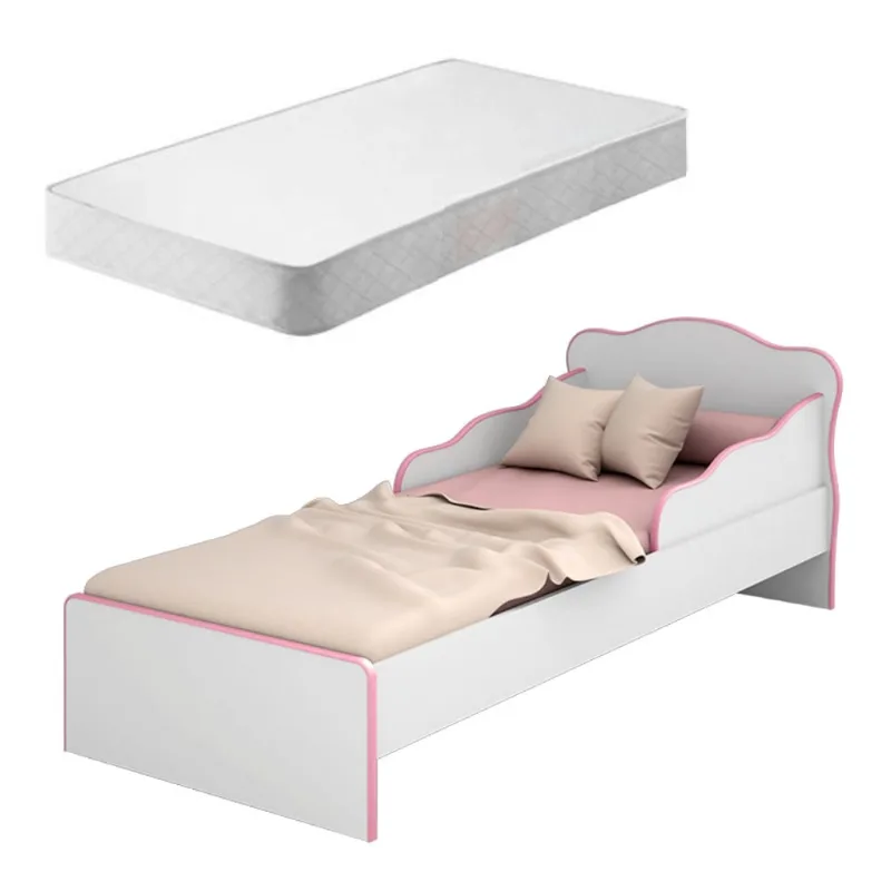 Cama Infantil Villae Menina Branco Rosa com Colchão
