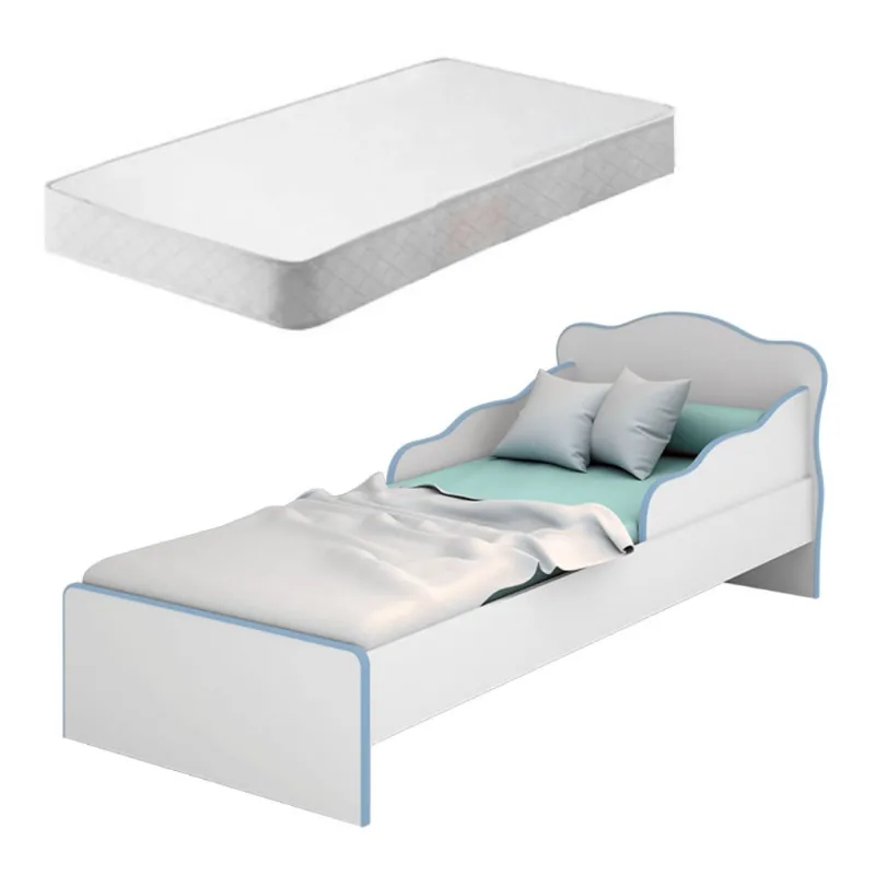 Cama Infantil Villae Menino Branco Azul com Colchão