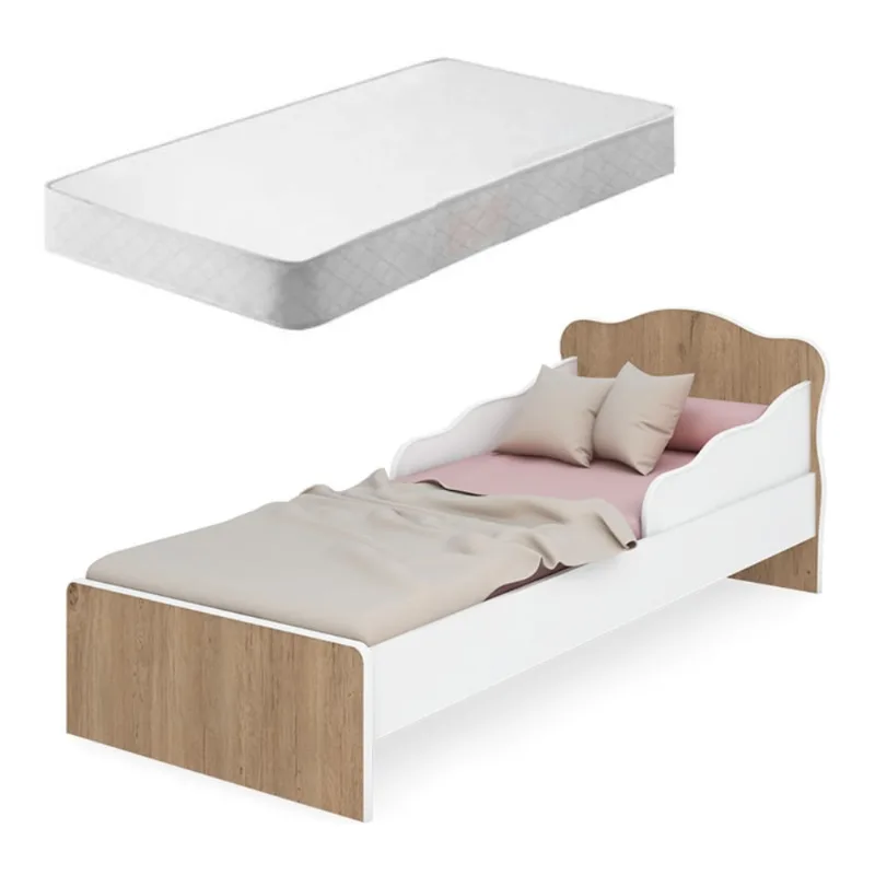 Berço Villae Cama Infantil Branco 78.5 cm 153 22.8 Cama Infantil Villae Carvalho Rústico Branco com Colchão