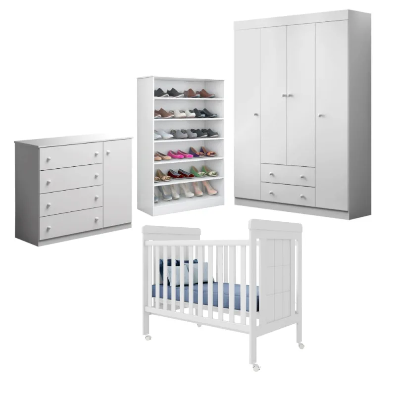 Conjunto Quarto Infantil Clarice Branco com Colchão