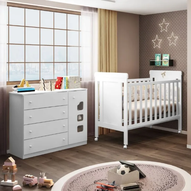 Berço e Cômoda Infantil Yuri Branco