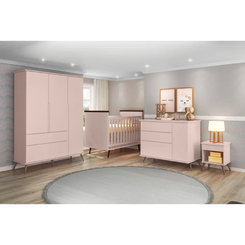 Conjunto Quarto Infantil Ellen Rosê com Colchão