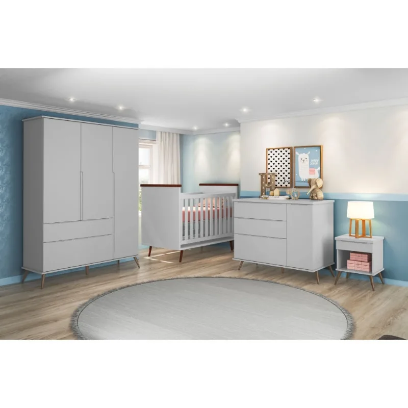 Conjunto Quarto Infantil Ellen Cinza com Colchão