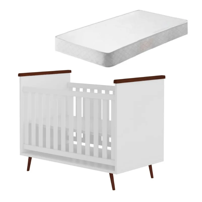 Berço Marina Mini Cama Branco 112 cm 78 136 Berço Mini Cama 3 em 1 Marina Branco com Colchão